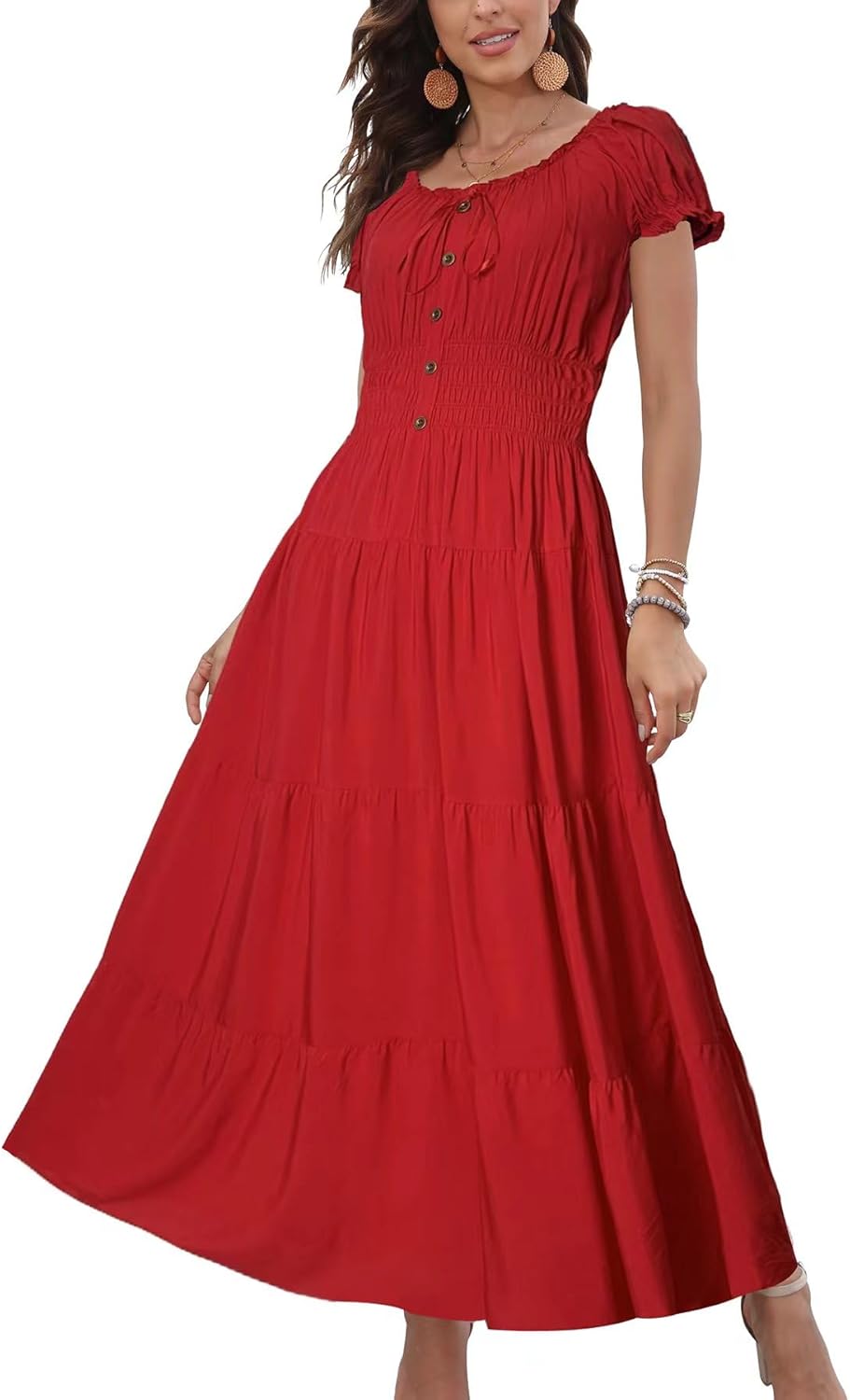 OSTOO Women's Boho Floral Print Tiered Maxi Dress for Summer
