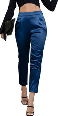 heipeiwa Women's Satin Pleated High Waist Tapered Pants - Dressy