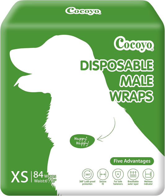 COCOYO Disposable Male Dog Wraps - 84 Count, Super Absorbent