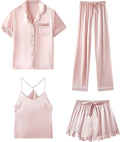 Silk Satin Pajamas Set for Women 4Pcs - Soft Ruffled Sleepwear