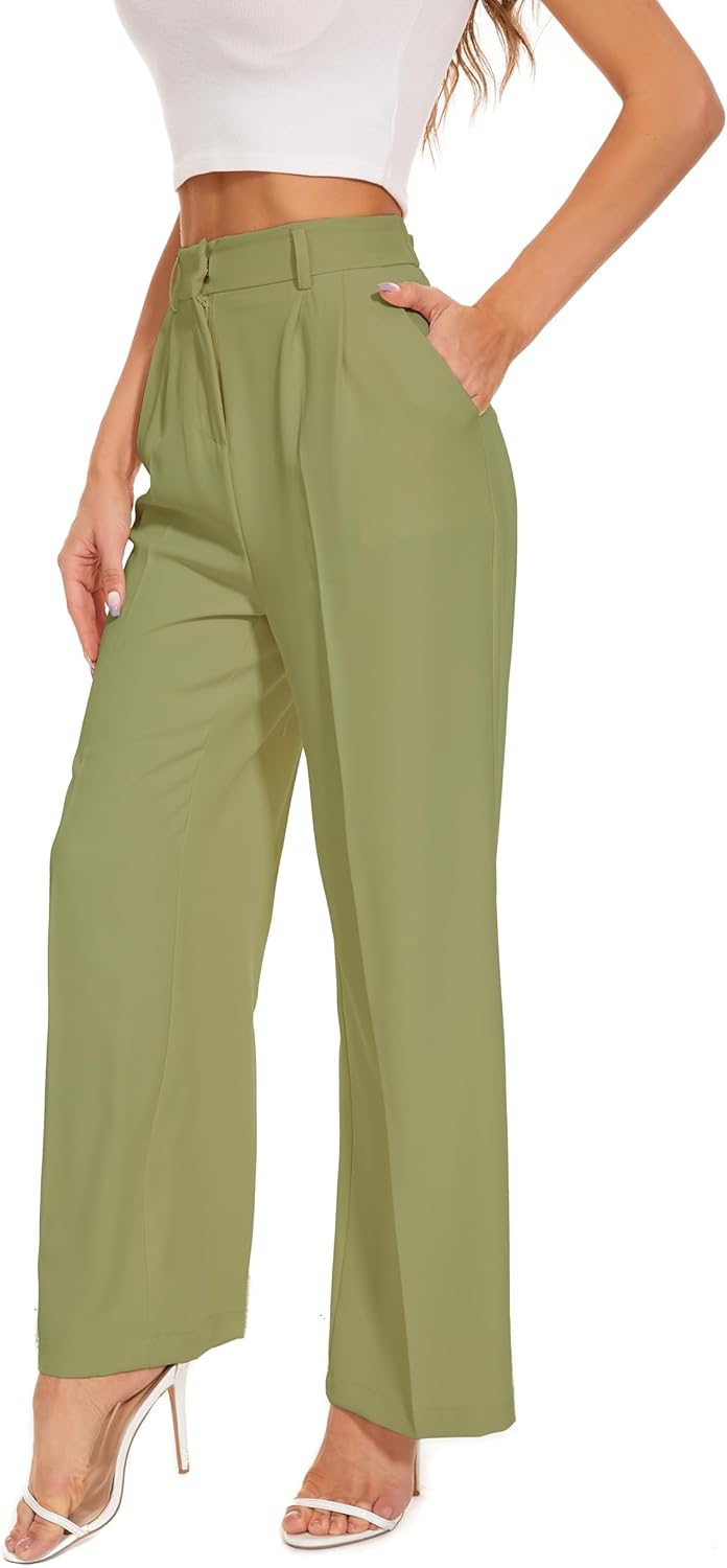 Wide Leg Pants for Women with High Elastic Waist for Work