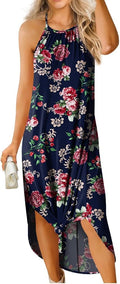 Women's Loose Casual Sundress Halter Sleeveless Long Dress - Side Slit