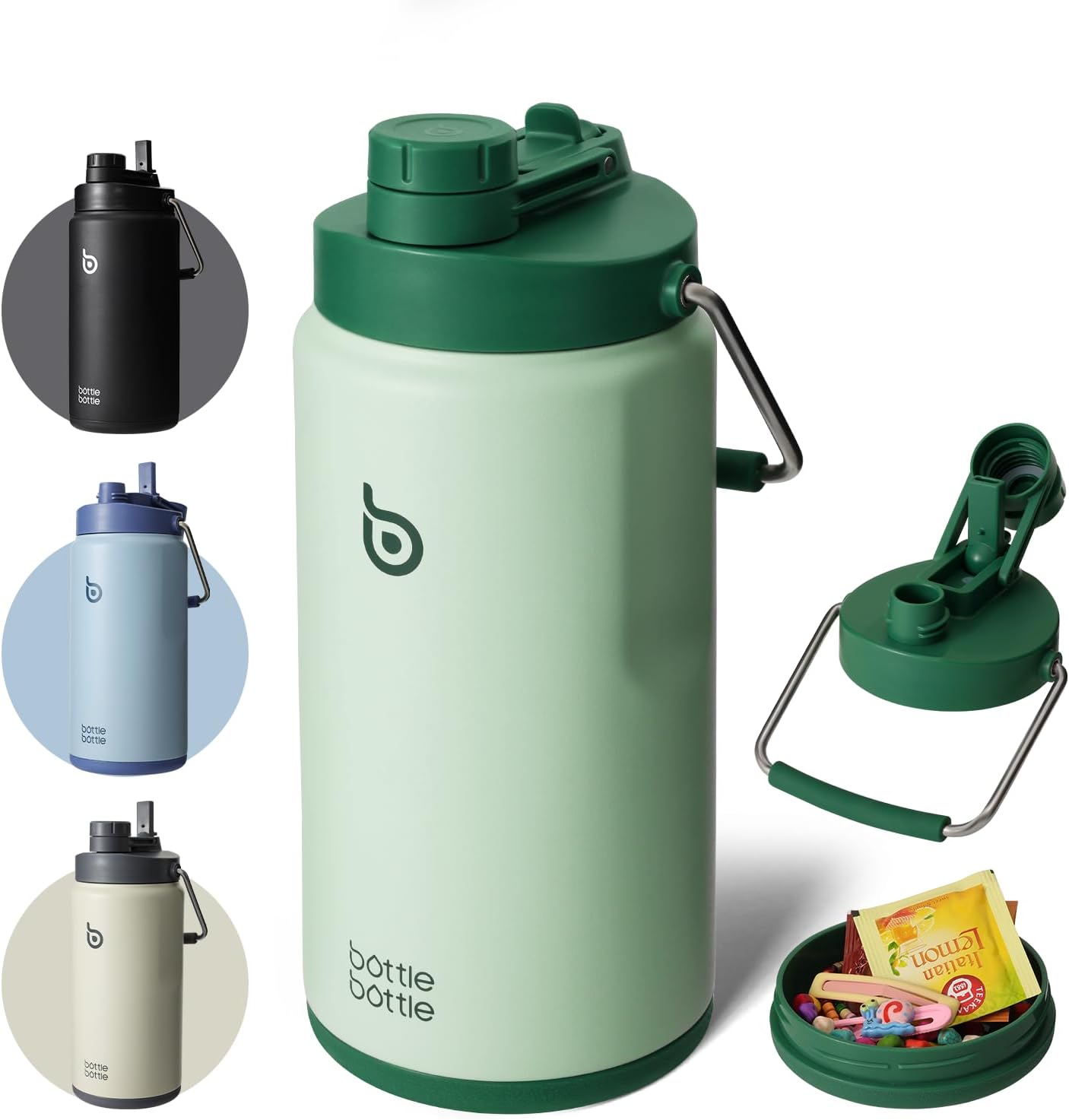 Insulated Water Bottle 64 oz with Straw and Dual-use Lid
