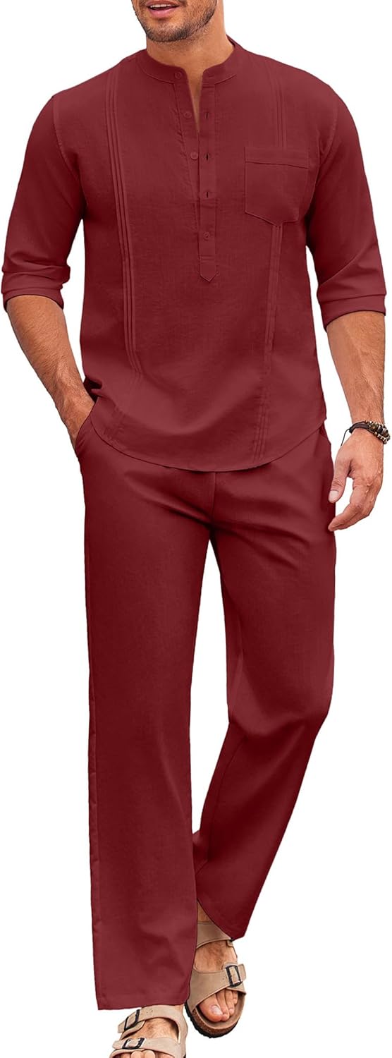 Men's 2 Piece Cotton Sets for Casual Beach Vacation Outfits
