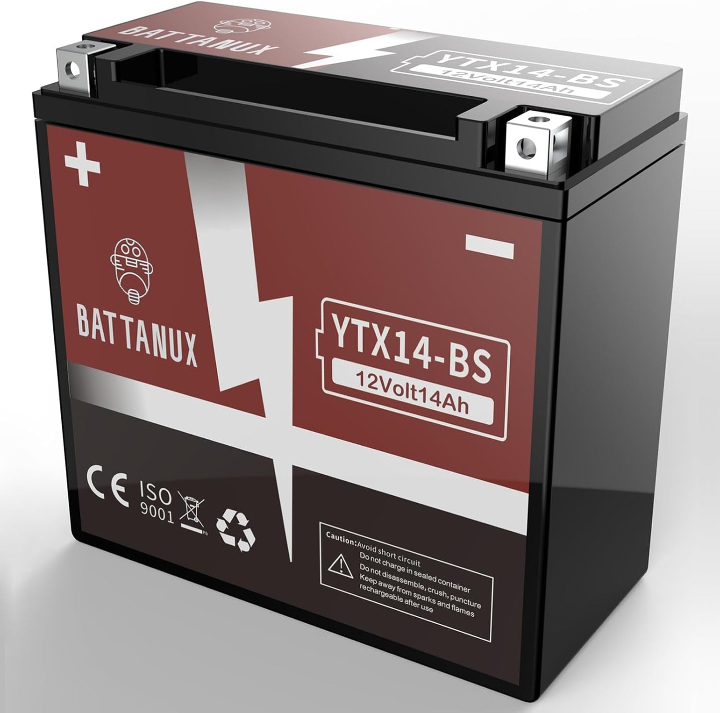 YTX14-BS Battery for Motorcycles, ATVs, and Snowmobiles
