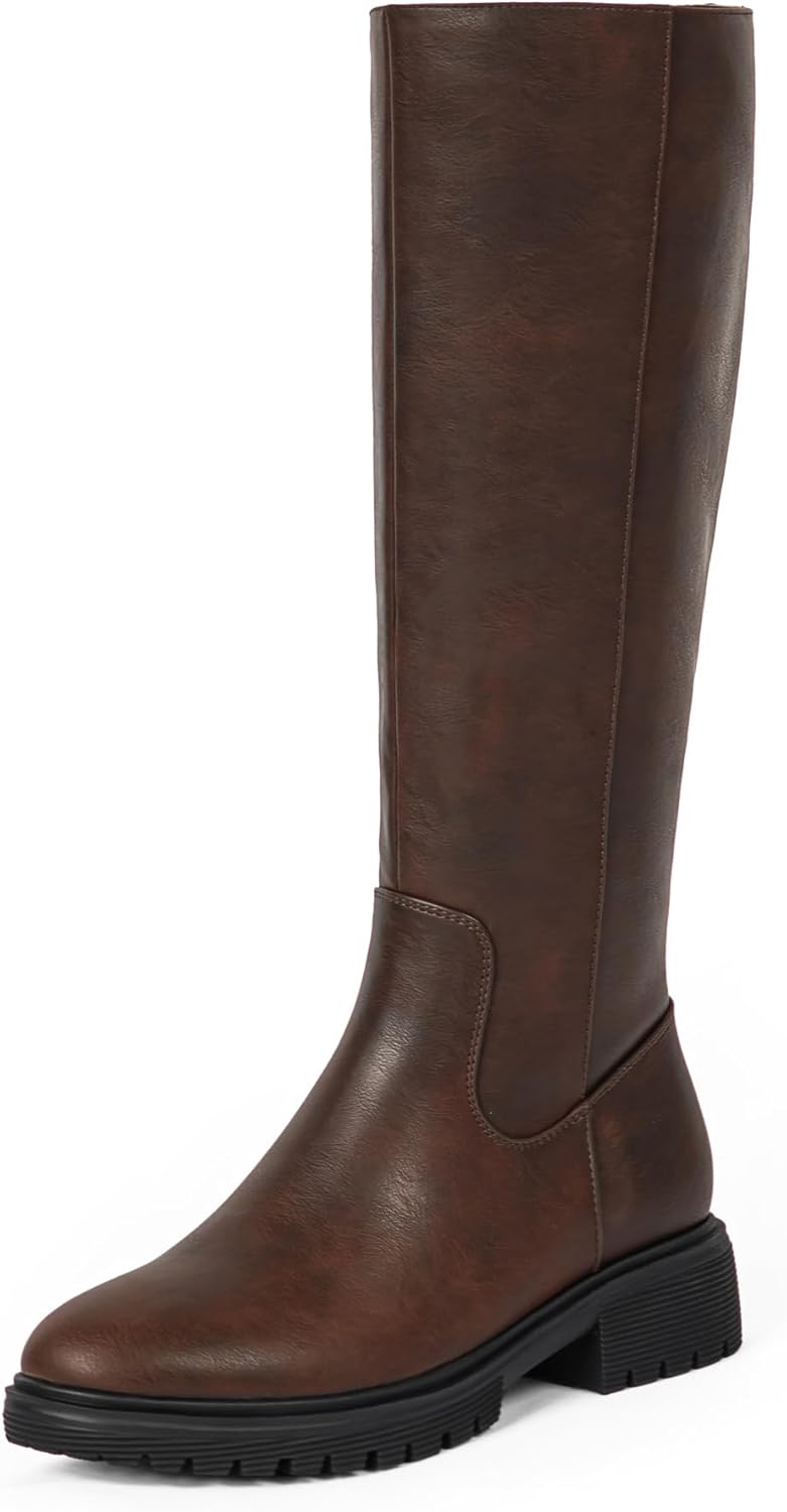 Knee High Boots for Women with Chunky Platform and Zipper
