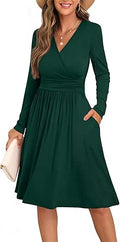 GRECERELLE Summer Fall Dress for Women Casual Ruffle Wrap V-Neck