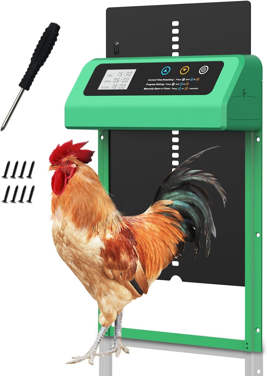 Aluminum Automatic Chicken Coop Door - Anti-Pinch, Timer, LCD Display