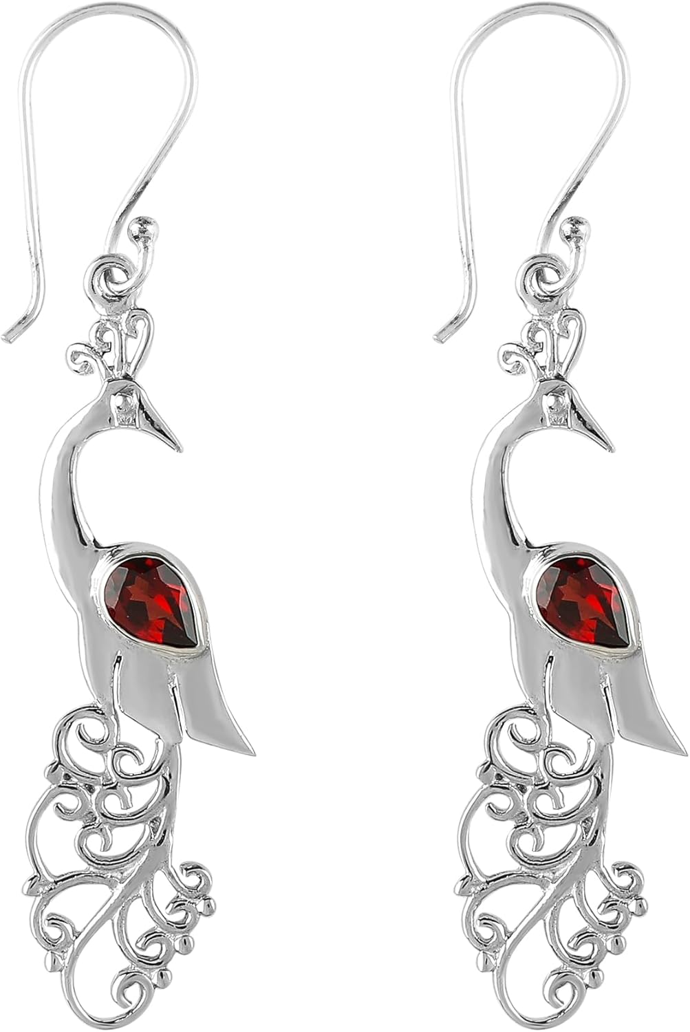 Garnet Gemstones Dangling Earrings in Solid 925 Sterling Silver