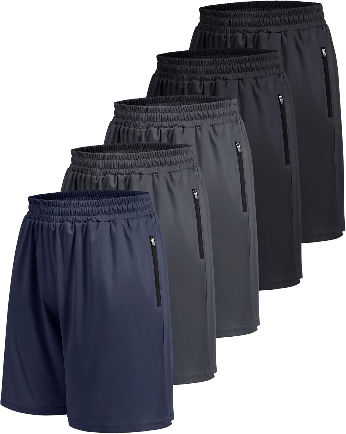 5 Pack Athletic Basketball Mens Shorts with Zipper Pockets