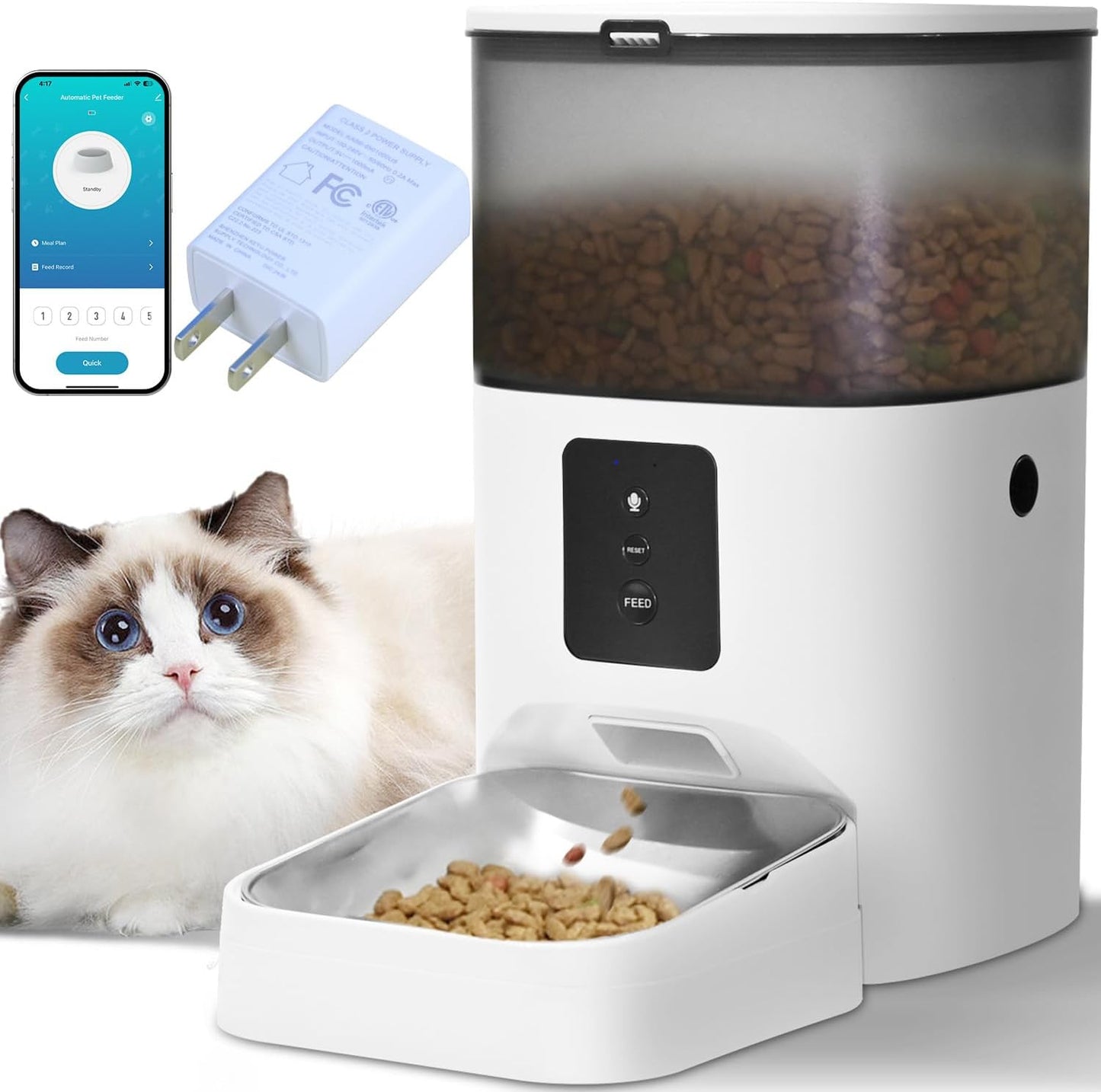 2.4G WiFi Automatic Cat Feeder with Voice Recorder and Timer