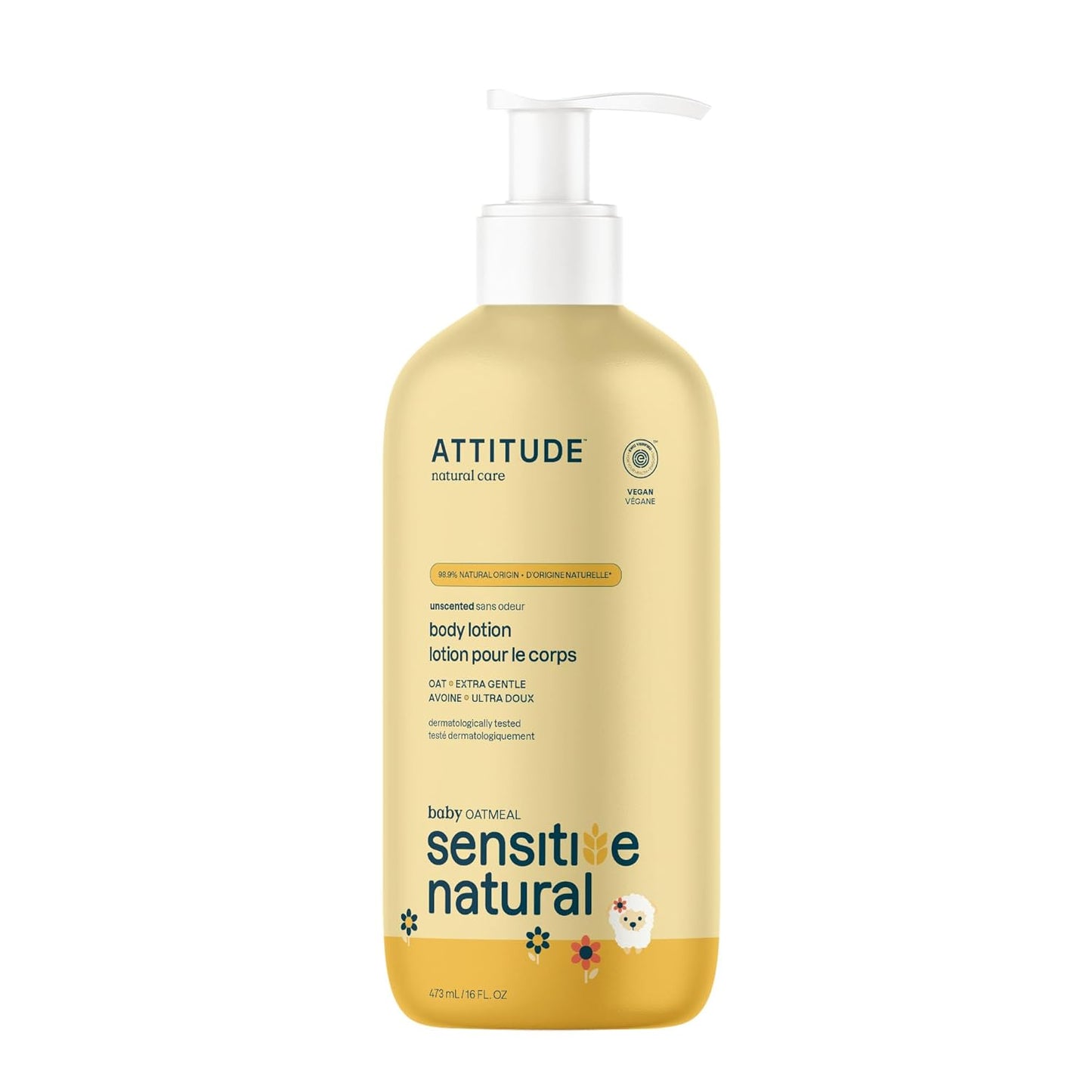ATTITUDE Baby Body Lotion, EWG Verified, Vegan, Sensitive Skin, Unscented