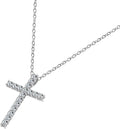 Elegant 18in Platinum Plated Sterling Silver Cross Pendant Necklace