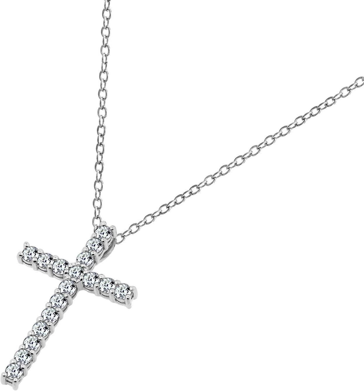 Elegant 18in Platinum Plated Sterling Silver Cross Pendant Necklace