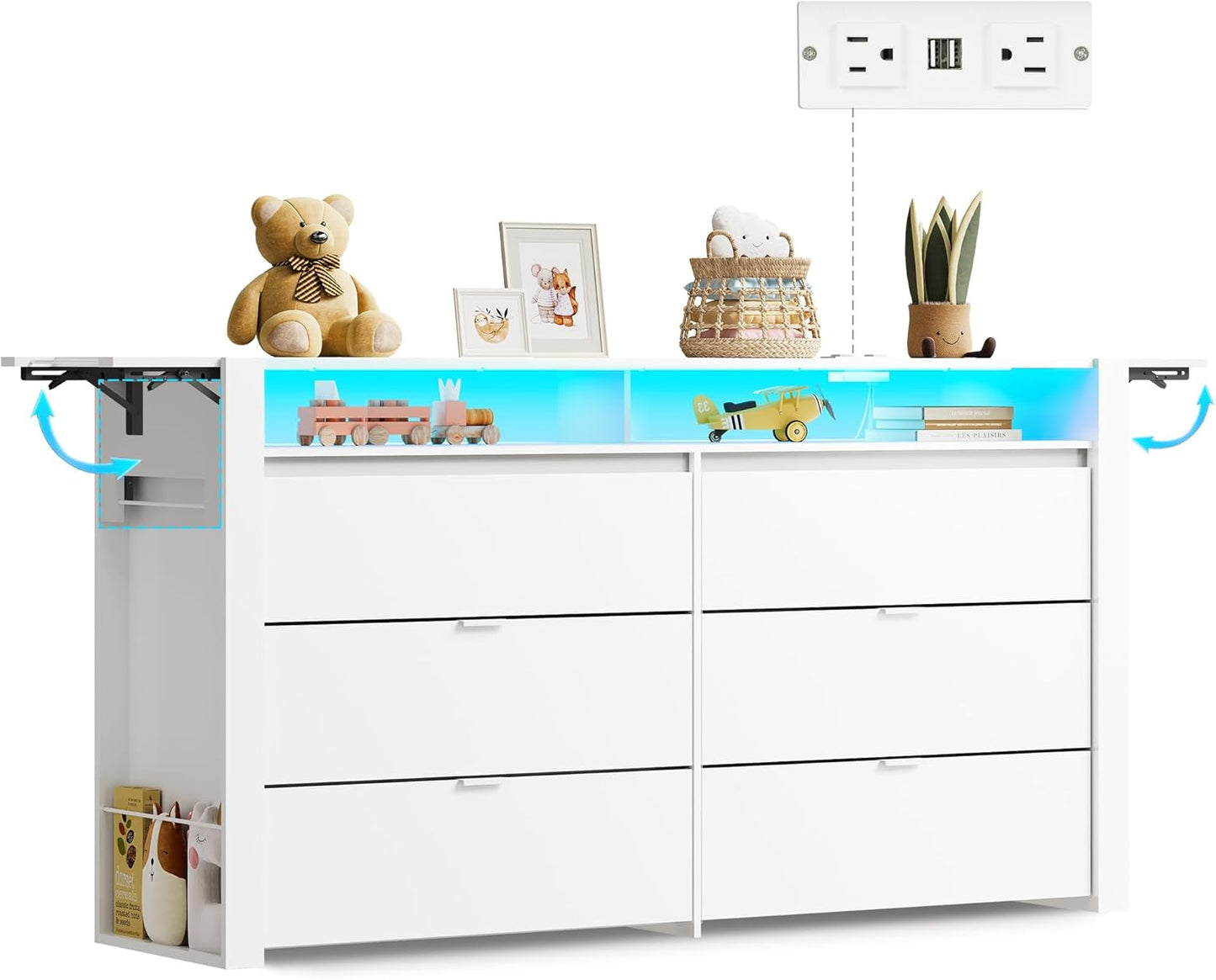 WLIVE 78 Inch Dresser for Bedroom with LED and Storage