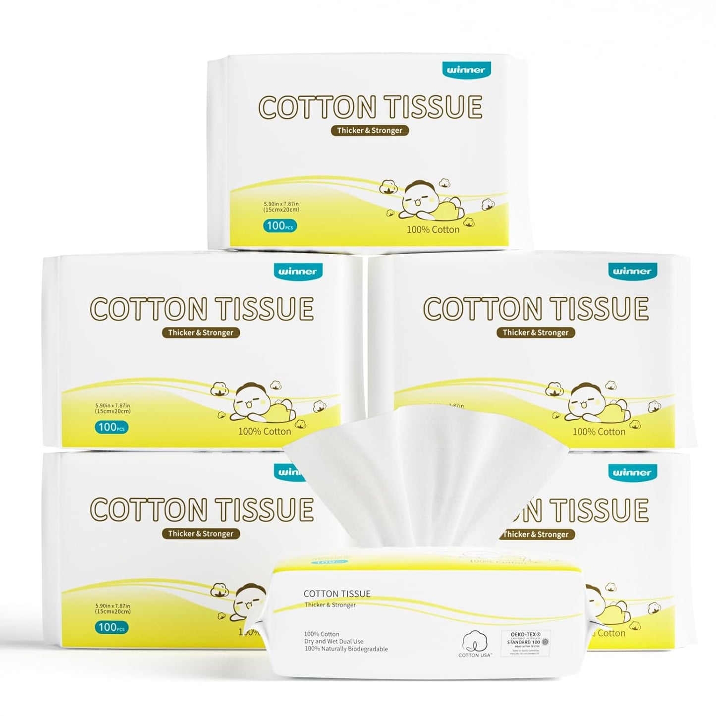 Winner USA Cotton Dry Wipes 600ct - Ultra Soft Face Towels