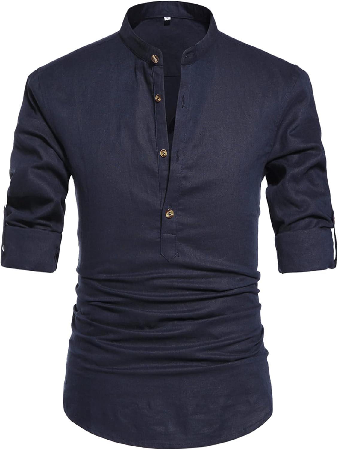 NITAGUT Men Henley Neck Long Sleeve Linen Shirts for Casual Wear