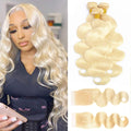 613 Blonde Bundles with Closure Human Hair 12A Brazilian Body Wave