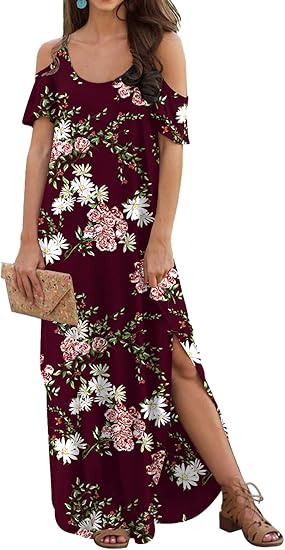 GRECERELLE Women's Summer Cold Shoulder Casual Maxi Dress