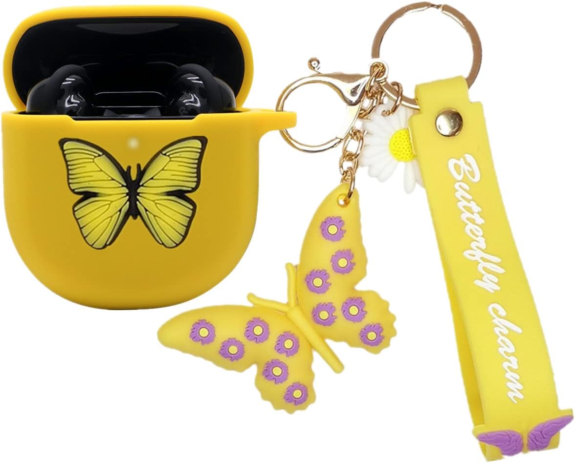 Cartoon Butterfly Silicone Case + Keychain for Bose QC Earbuds II 2022