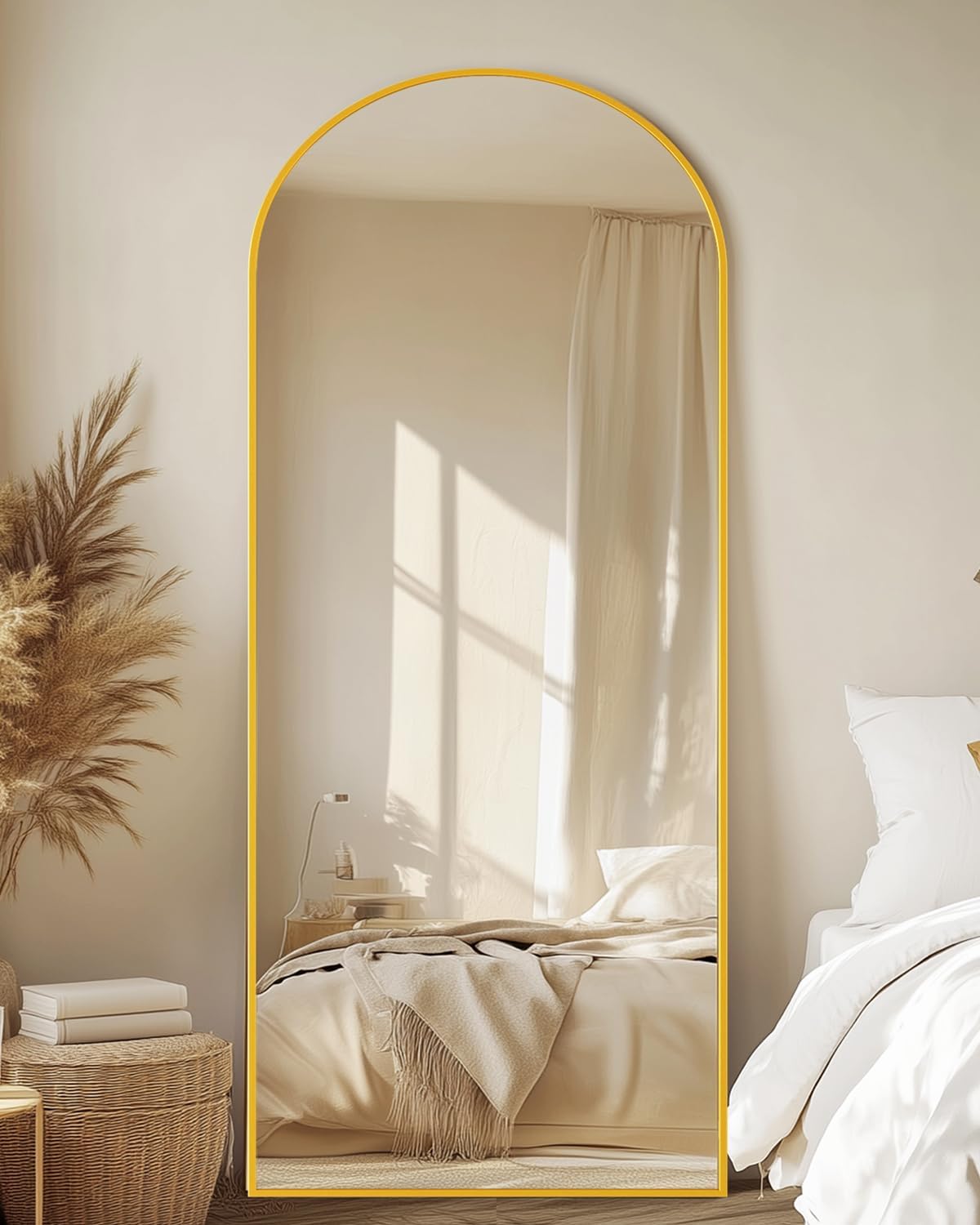 Full-Length Floor Mirror with Stand - Arched Style 58x18 in Gold
