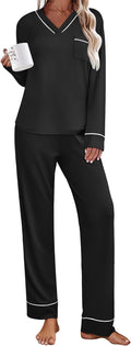 Ekouaer Women's Pajama Set 2-Piece V Neck Long Sleeve - Soft
