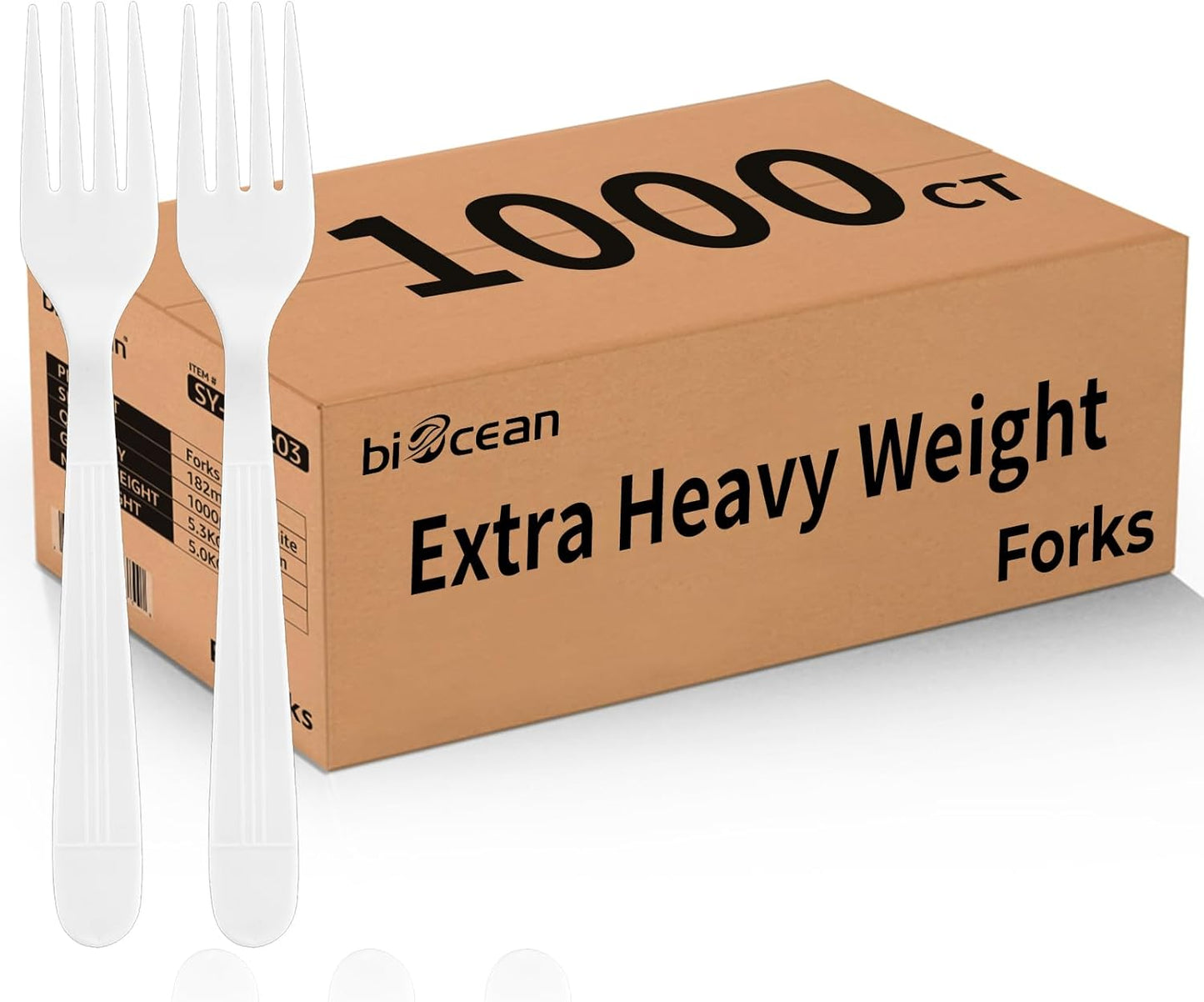 Biocean Plastic Forks 1000 Count Heavy Duty Disposable Cutlery