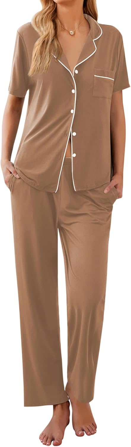 Ekouaer Women Pajamas Set Soft Button Down Sleepwear Pjs