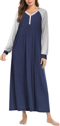 Ekouaer Nightgown Long Sleeve V Neck Full Length - Cozy Calf-Length