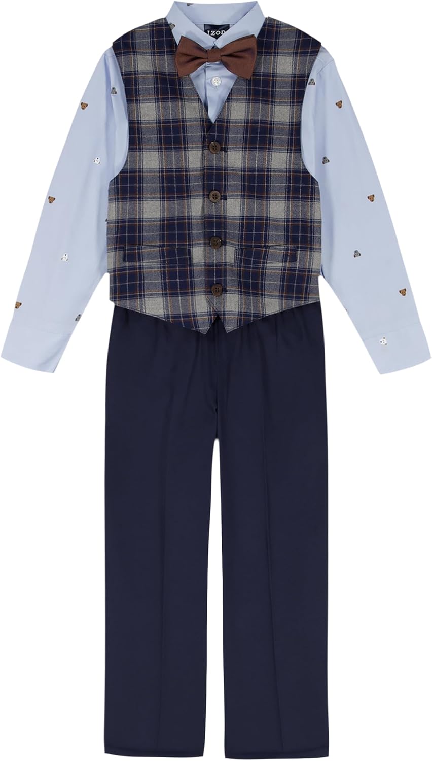 IZOD Boys' 4-Piece Set: Stylish Fall Plaid Duo Vest Set