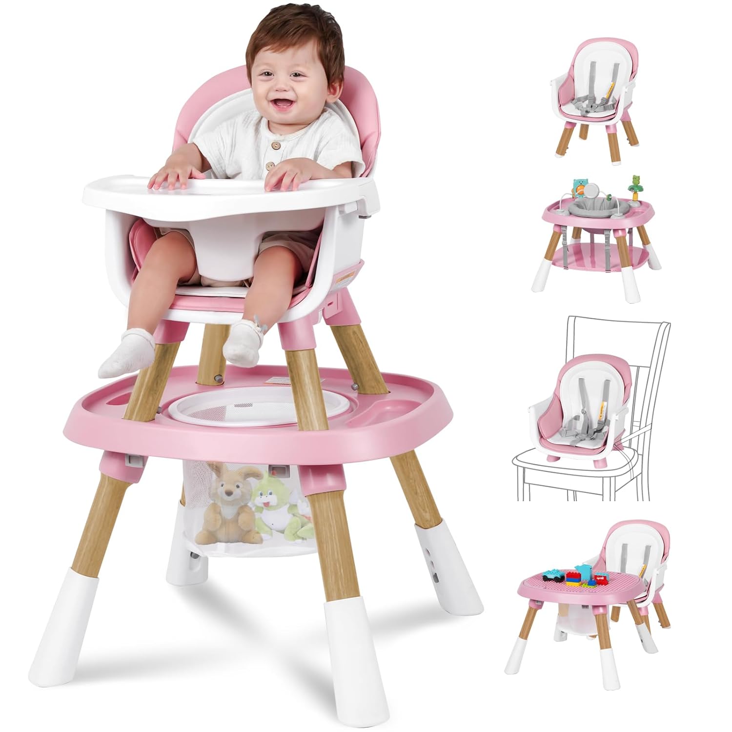 15-in-1 Convertible High Chair for Babies and Toddlers - Pink