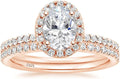 EAMTI 1.5CT 925 Sterling Silver Oval CZ Bridal Ring Set - Sparkling
