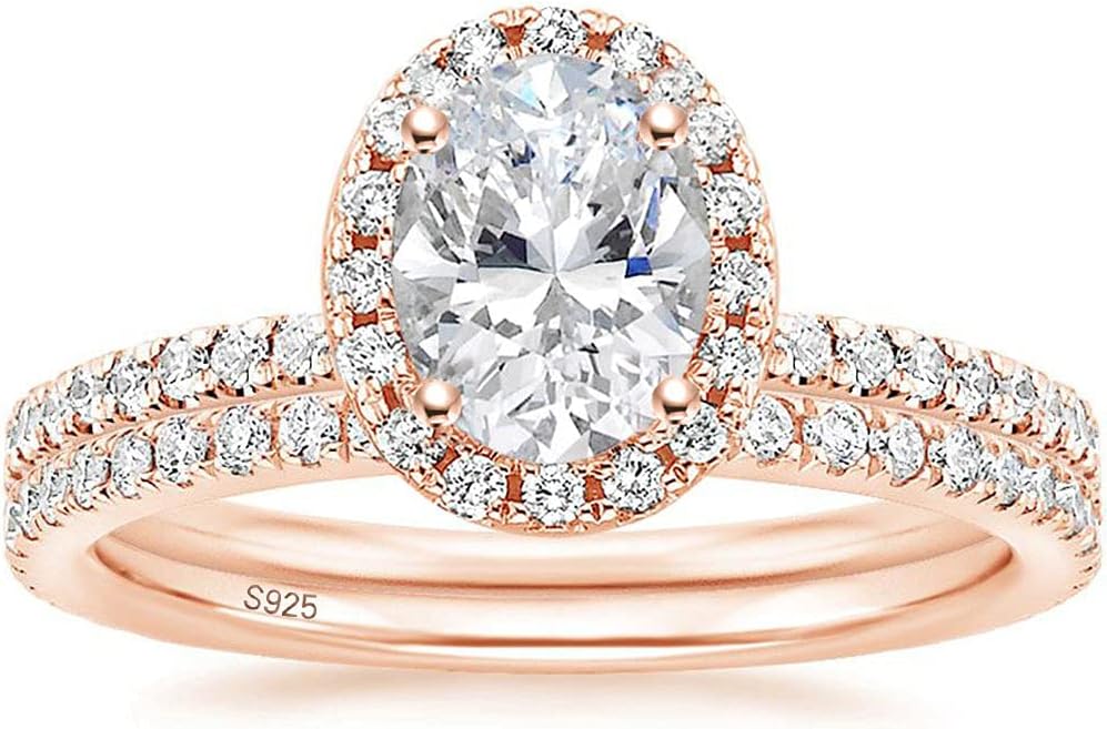 EAMTI 1.5CT 925 Sterling Silver Cubic Zirconia Bridal Rings