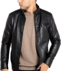 WULFUL Men's Stand Collar Leather Jacket Motorcycle Slim Fit Coats