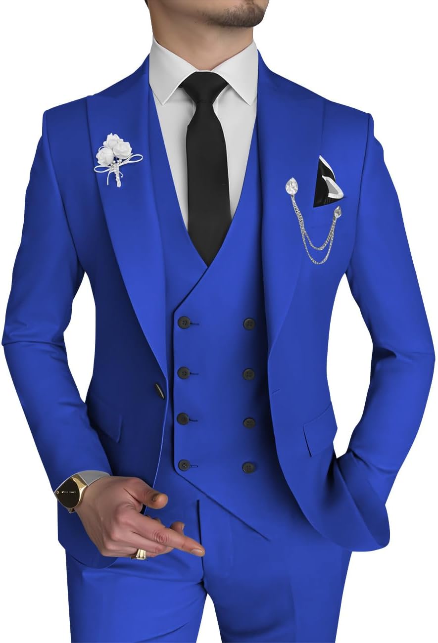 Wangyue Men's 3 Piece Slim Fit Suit for Formal Events