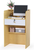 Reception Desk with Counter and Lockable Drawer - Compact Wooden Front