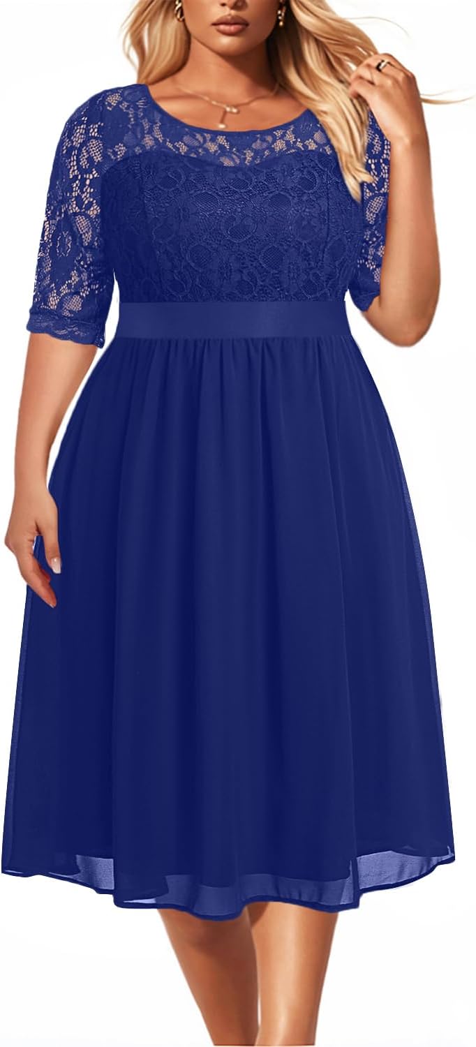 Elegant Plus Size Lace Chiffon Wedding Guest Dresses for Women