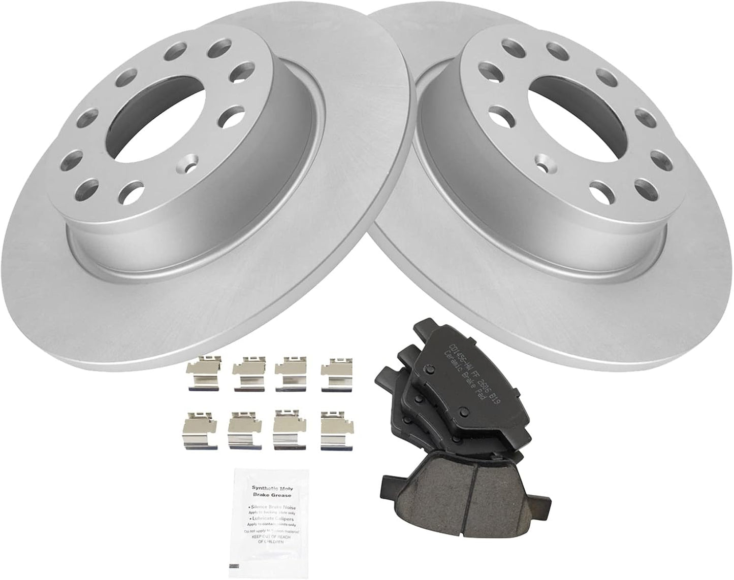 TRQ Rear Ceramic Brake Pad & Coated Rotor Kit for VW Vehicles