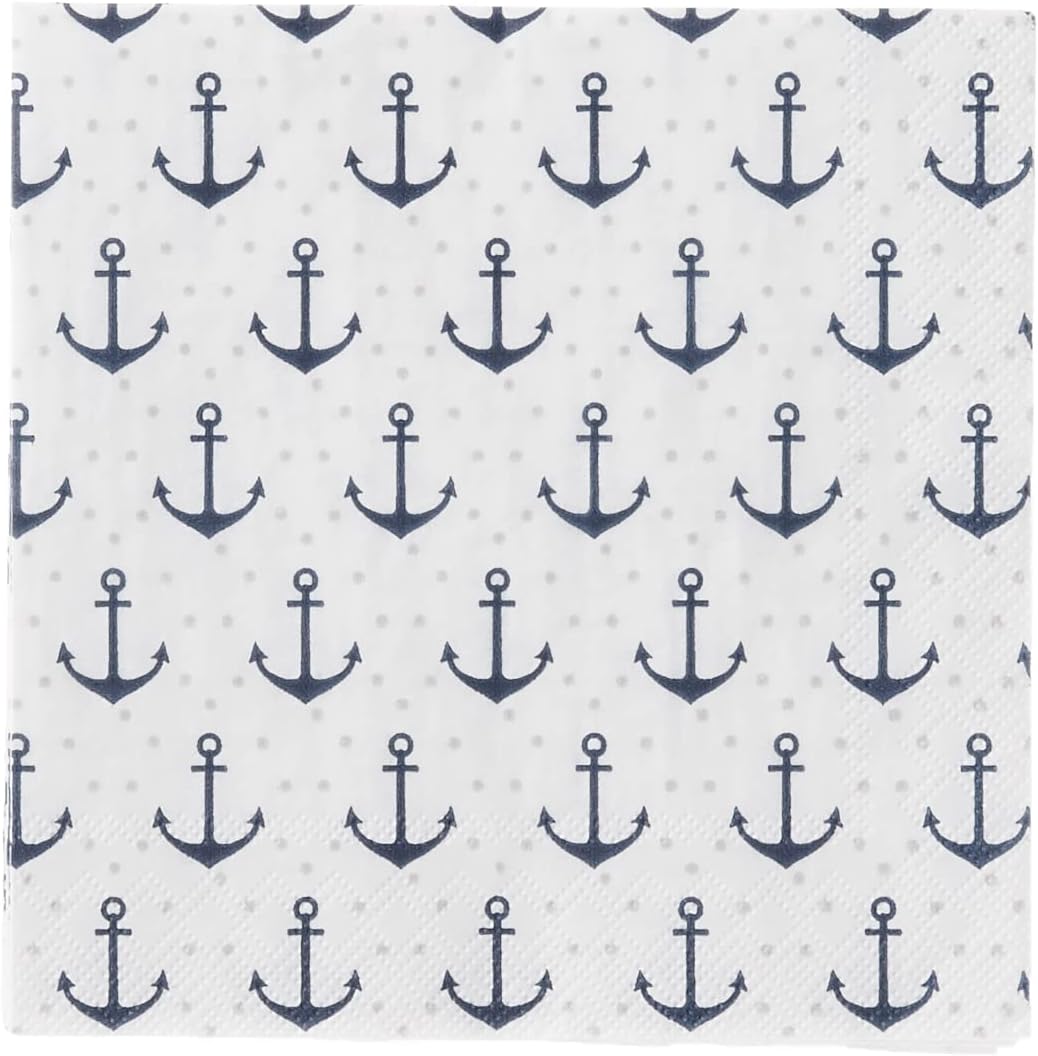 Anchor Dots Blue Grey Cocktail Napkins - 3-Ply Paper, 20 Pack - Boston International