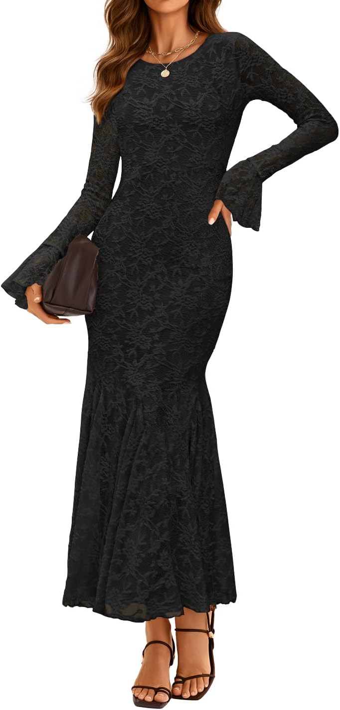 ZESICA Women's Long Sleeve Bodycon Maxi Dress for Fall Events