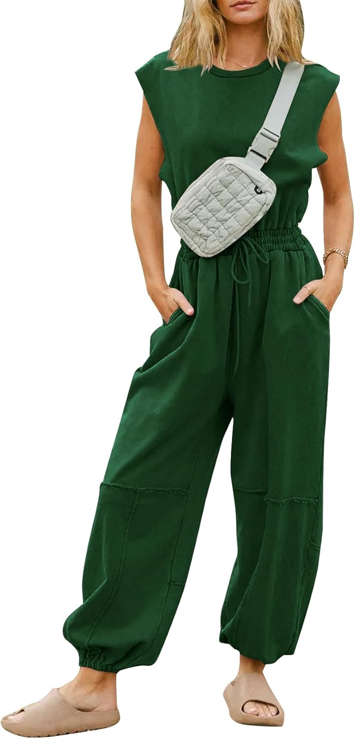 Flygo Womens Casual Jumpsuit with Pockets for Effortless Style