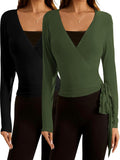 SweatyRocks Women's Pilates Outfits Long Sleeve Wrap Top for Yoga