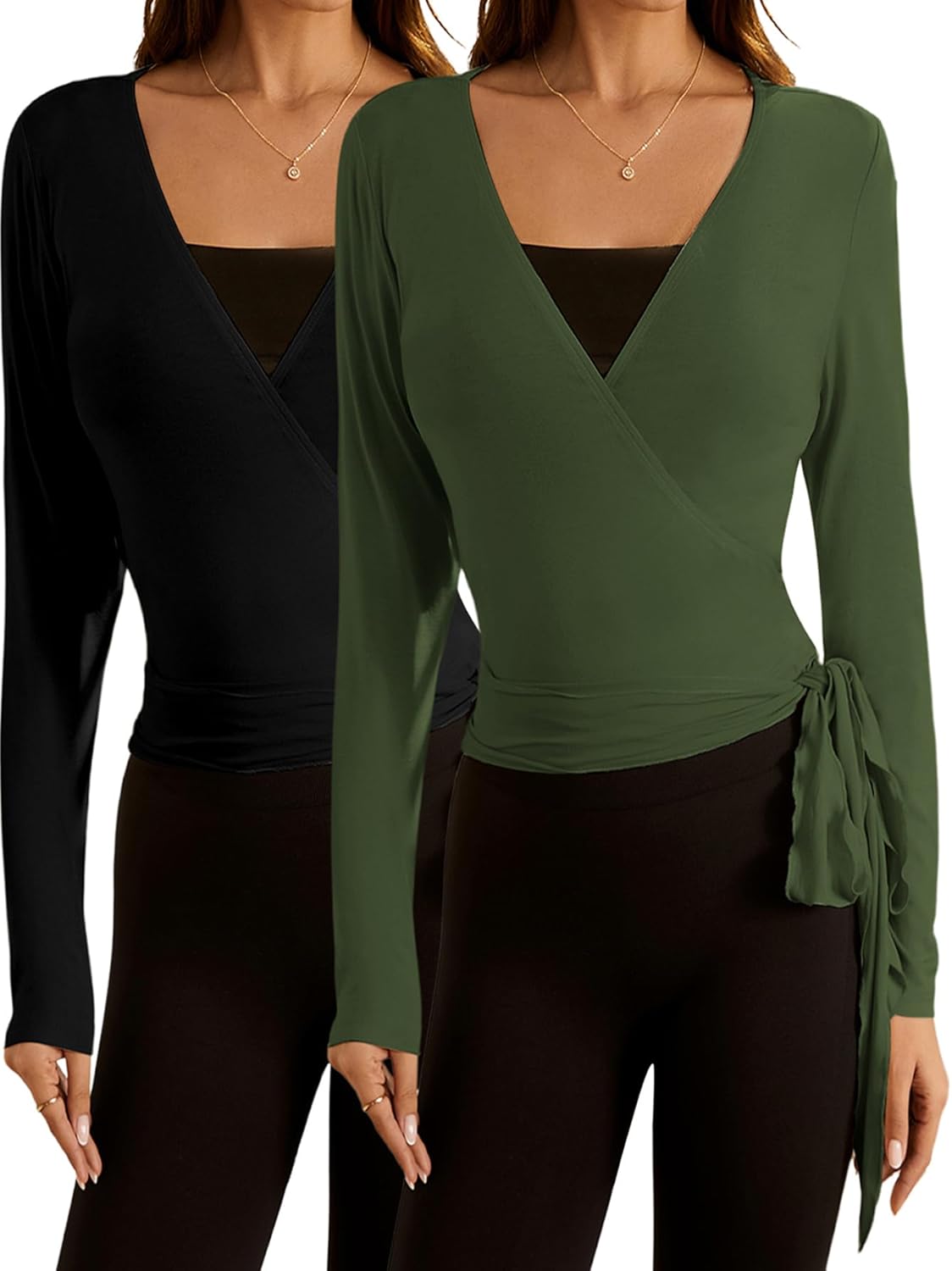 SweatyRocks Women's Pilates Outfits Long Sleeve Wrap Top for Yoga