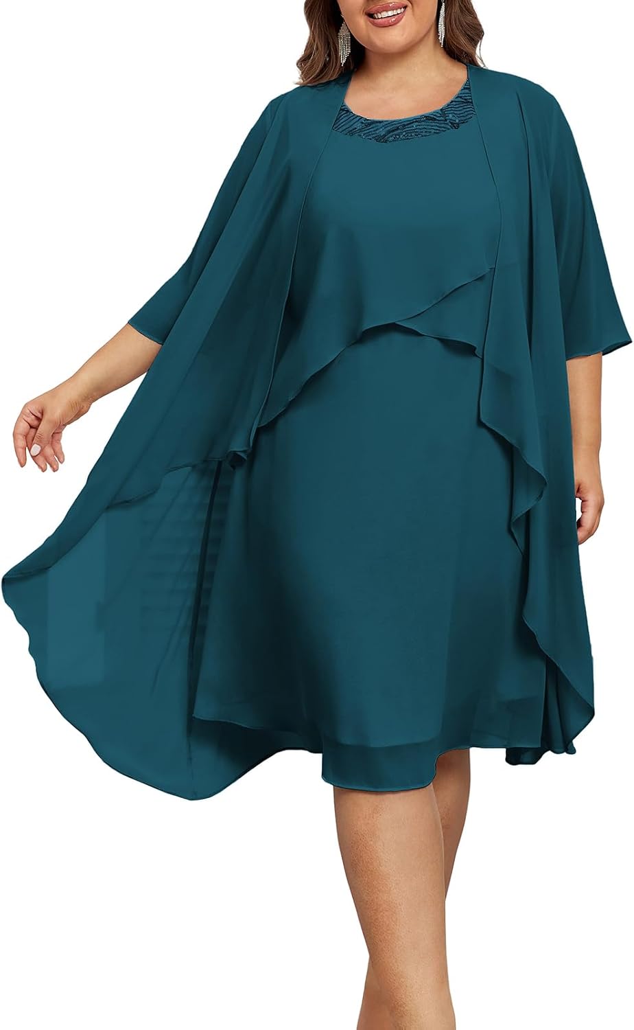 Plus Size 2 Piece Wedding Guest Dress with Jacket for Women