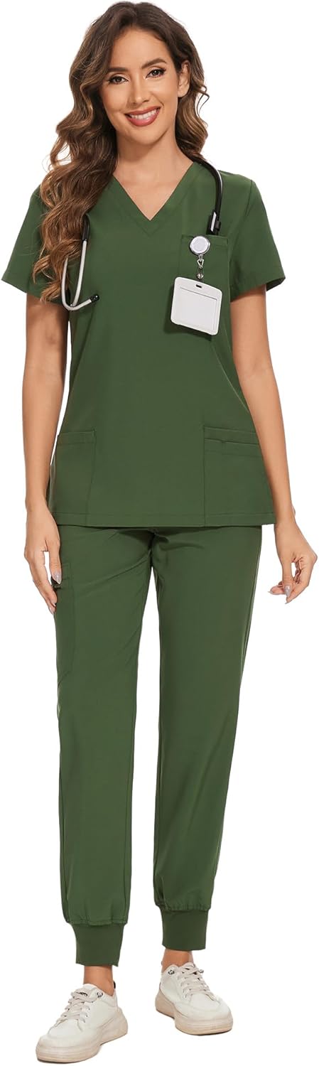 COZYFIT Scrubs for Women - Stylish V-Neck Top & Jogger Pants