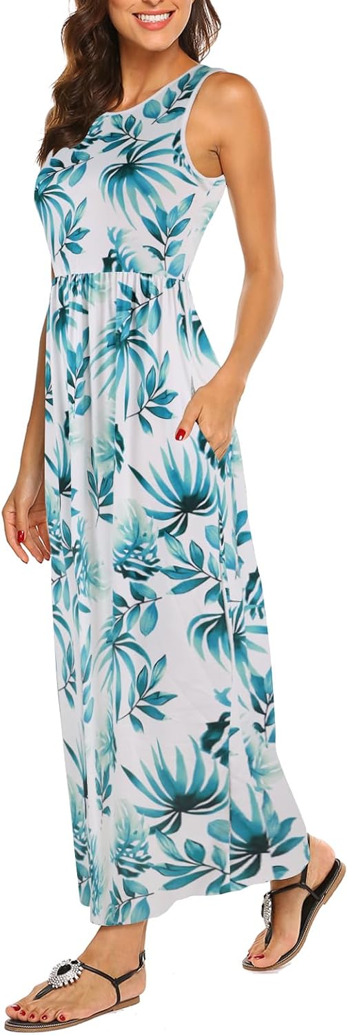 Hount Women's Summer Sleeveless Striped Maxi Dress with Pockets