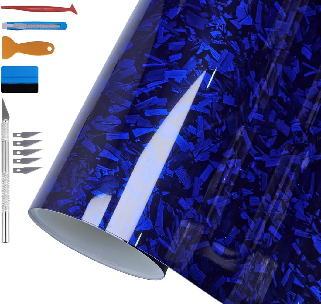 LZLRUN Forged Carbon Fiber Blue Vinyl Wrap Roll for Vehicles