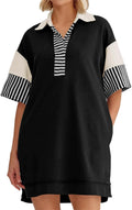 Wenrine Women's Polo V Neck T Shirt Dress - Casual Oversized Mini side