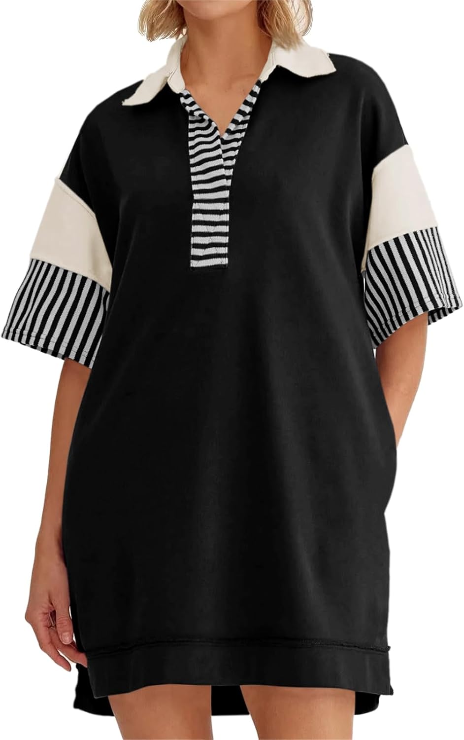 Wenrine Women's Polo V Neck T Shirt Dress for Casual Summer