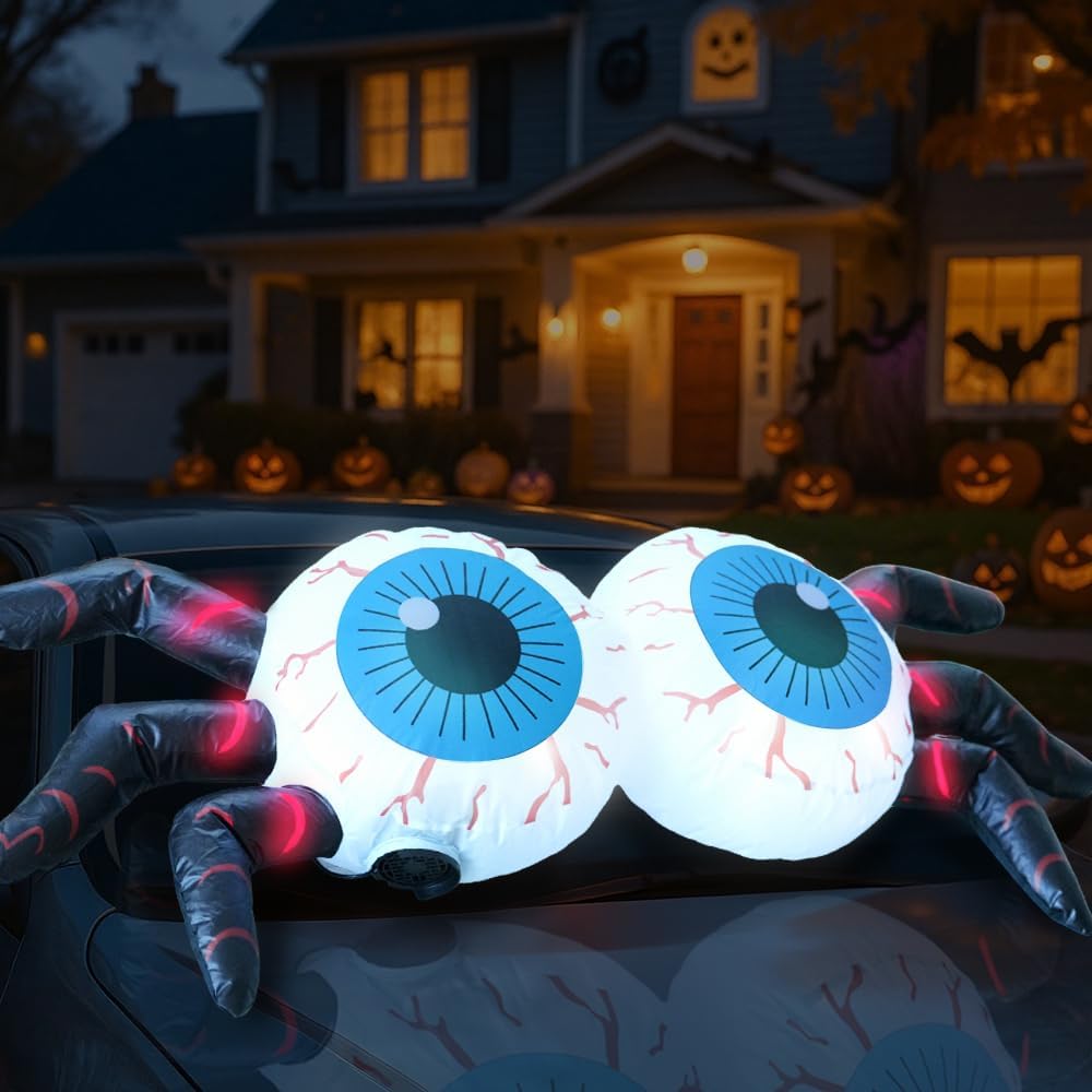 4FT Halloween Inflatables Eyeballs with LED Lights for Yard Decor